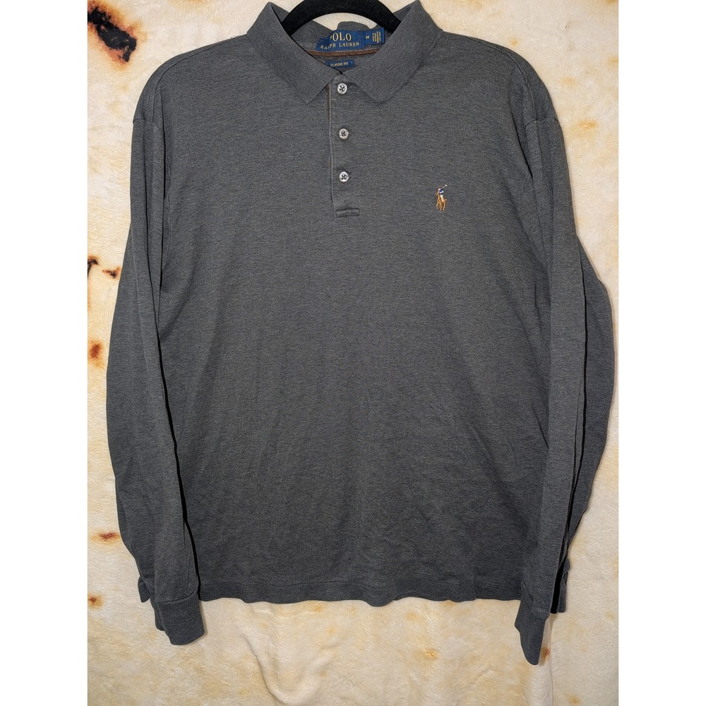 Polo Ralph Lauren Long Sleeve Polo Mens Size M Grey Classic Fit Cotton Shirt